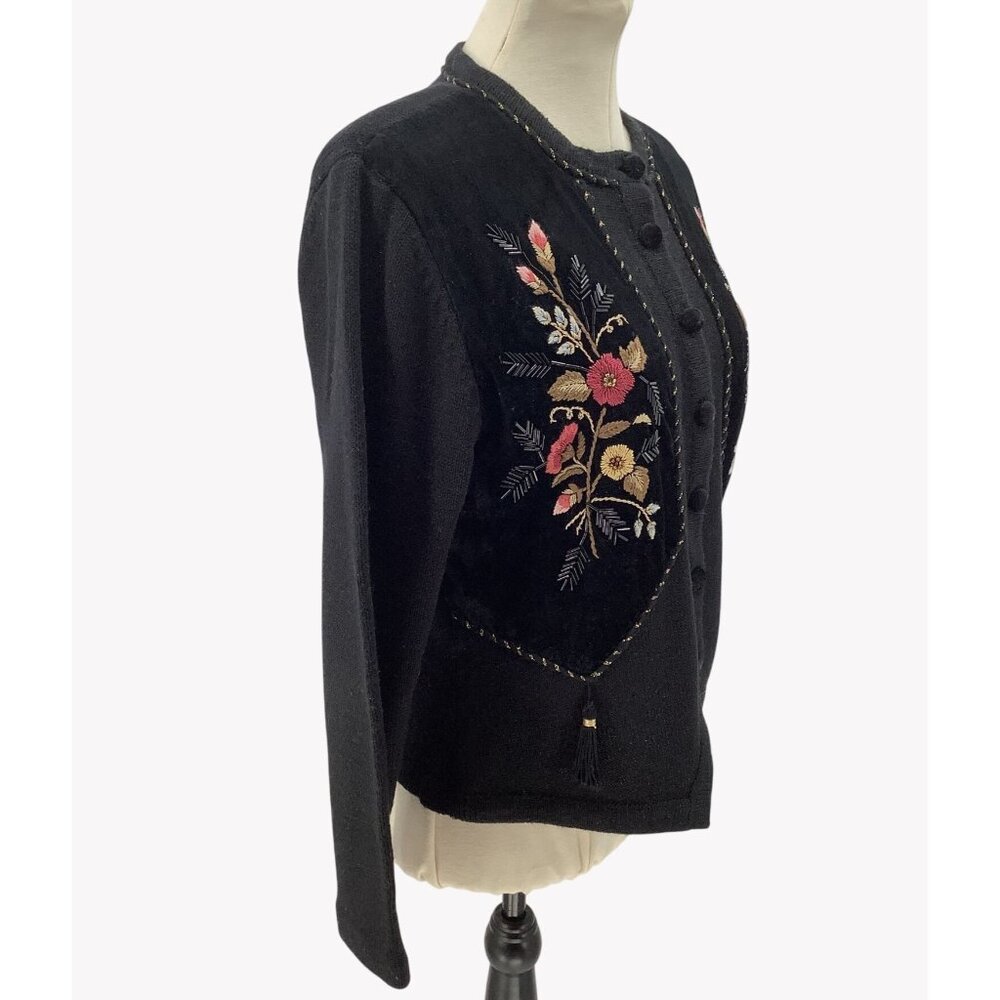 Vintage Susan Bristol Cardigan Size M Velvet Embroidery Beaded Tassel Floral - Picture 4 of 7